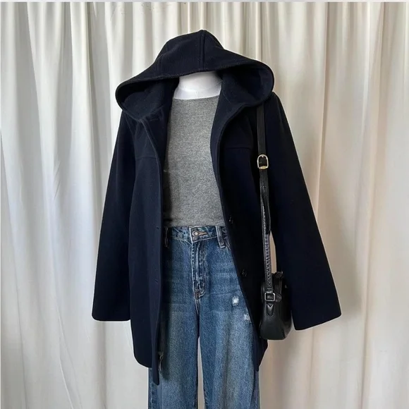 Vintage Navy J. Percy wool peacoat with hood size Medium. - Picture 3 of 8